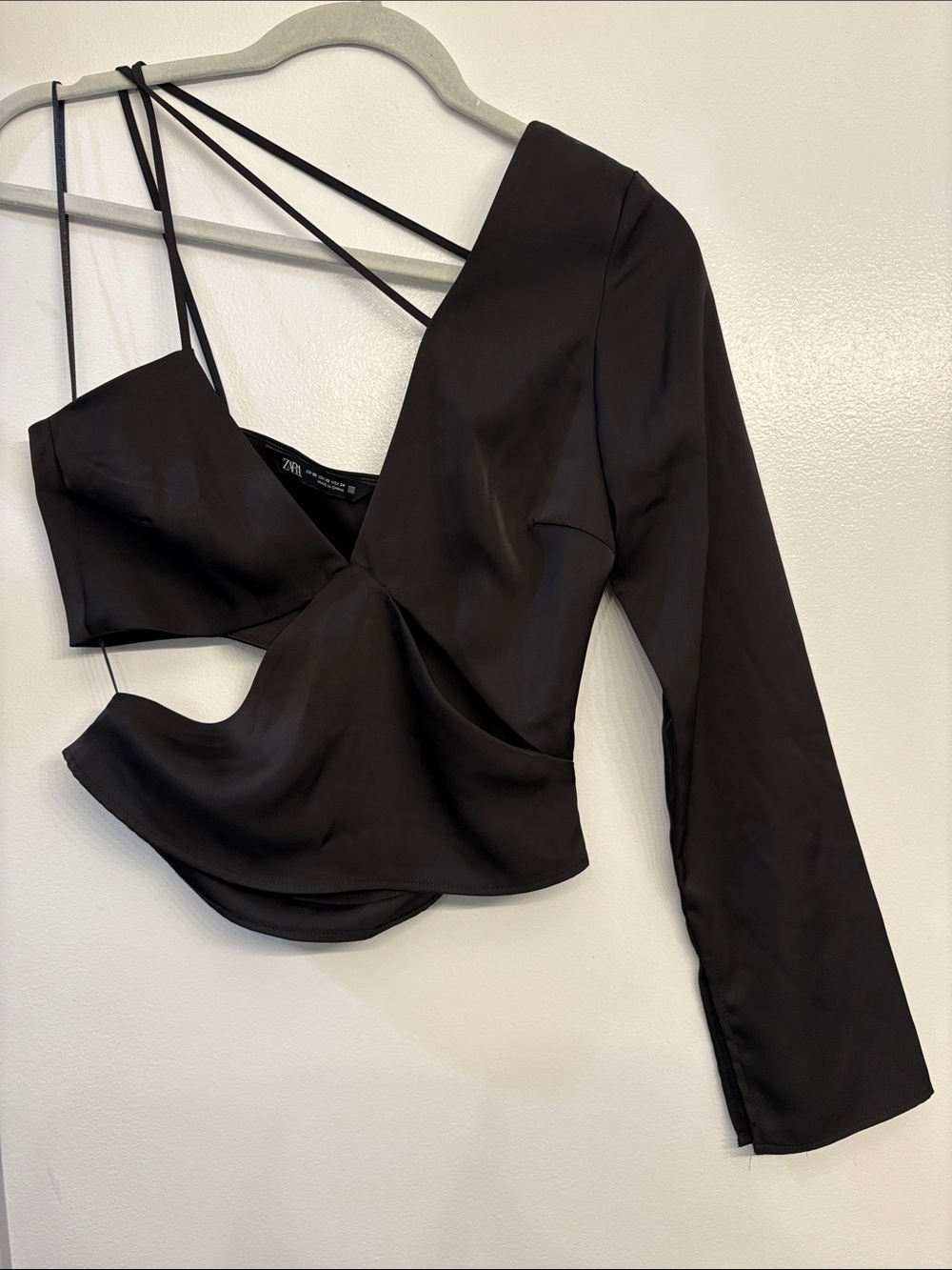 Zara Black One-Sleeve Cutout Crop Top Party Going out top